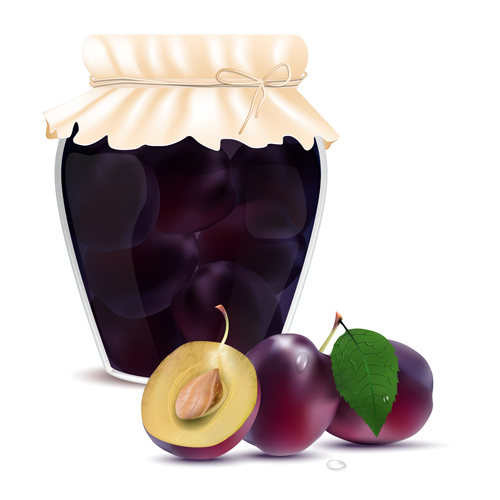 Fresh jam with Jar and fruits vector 11