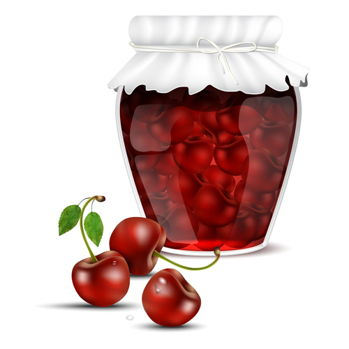 Fresh jam with Jar and fruits vector 12