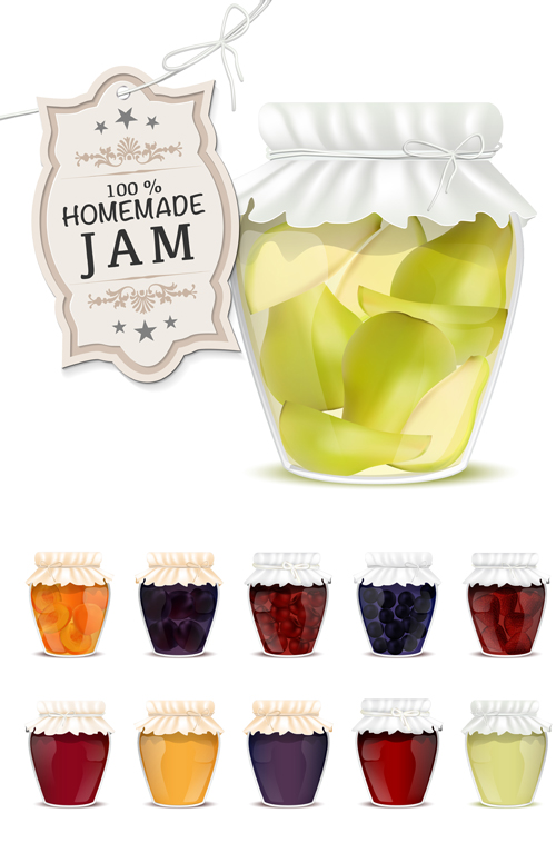 Fresh jam with Jar and fruits vector 14