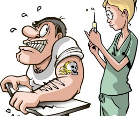 Funny nurse with patient cartoon vector 01