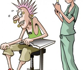 Funny nurse with patient cartoon vector 02