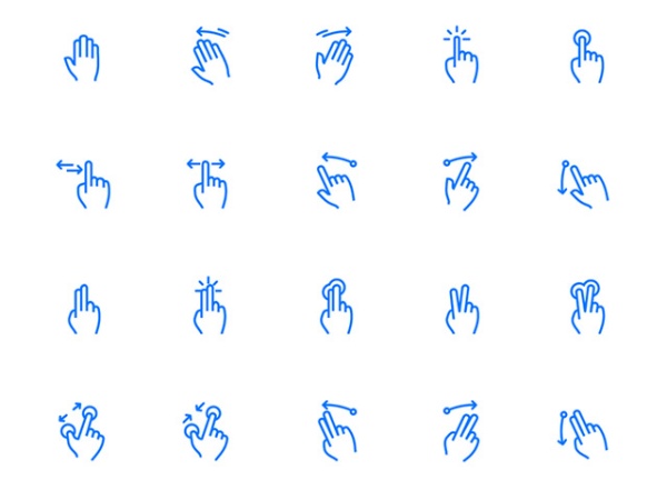 Gesture icon blue vector set