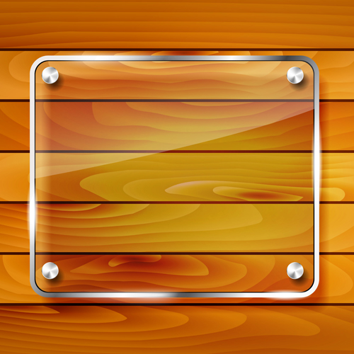 Glass frame with wood textures background vector 03