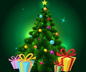 Green christmas tree with gift vector material