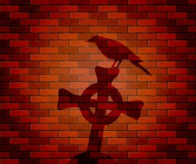 Halloween brick wall background vector 06