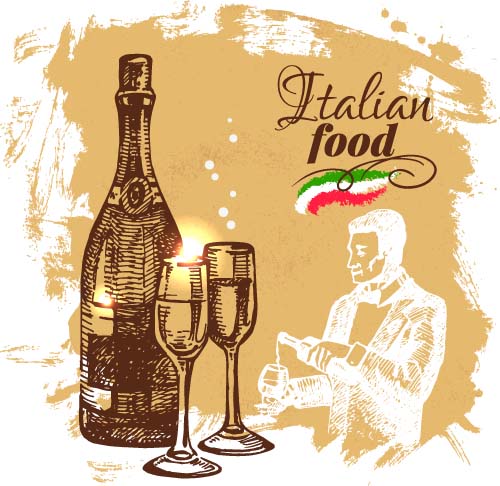 Hand drawn Italian food design vector material 01