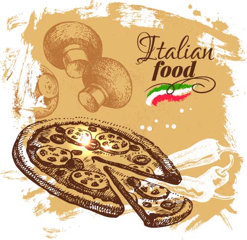 Hand drawn Italian food design vector material 03