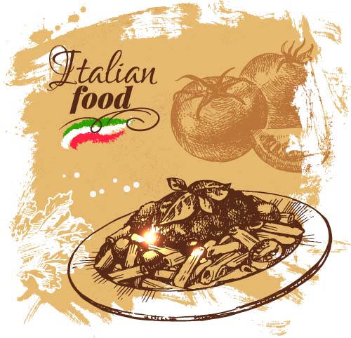 Hand drawn Italian food design vector material 04