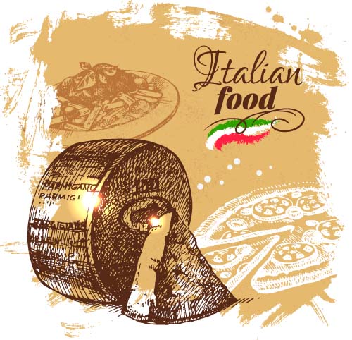 Hand drawn Italian food design vector material 05
