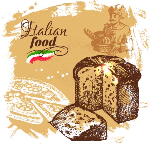Hand drawn Italian food design vector material 06