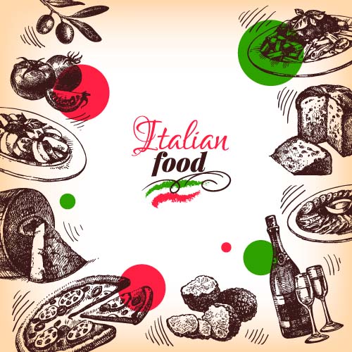Hand drawn Italian food design vector material 07