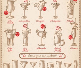 Hand drawn cocktail menu vector