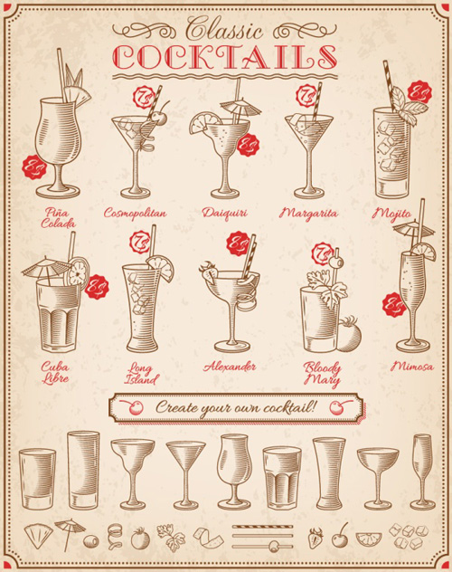 Hand drawn cocktail menu vector
