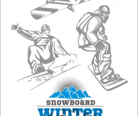 Hand drawn snowboard winter sport vector set 01