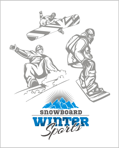 Hand drawn snowboard winter sport vector set 01