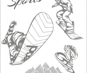Hand drawn snowboard winter sport vector set 03