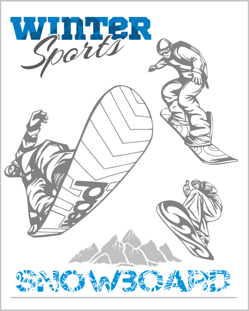 Hand drawn snowboard winter sport vector set 03
