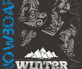Hand drawn snowboard winter sport vector set 05