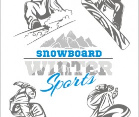 Hand drawn snowboard winter sport vector set 06
