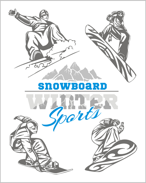 Hand drawn snowboard winter sport vector set 06