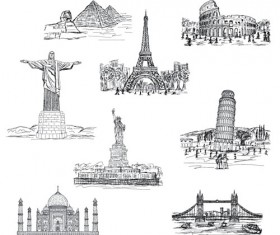 Hand drawn world landmarks building vecor