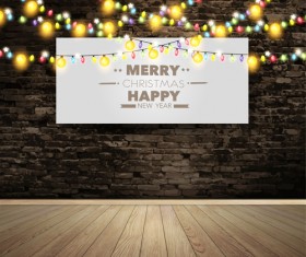 Happy christmas on wall with colored lamp vecor