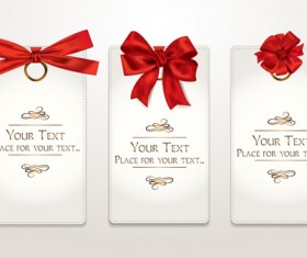 Holiday gift cards with ribbon bow vector 01
