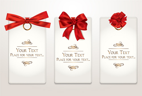 Holiday gift cards with ribbon bow vector 01