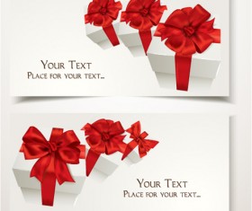 Holiday gift cards with ribbon bow vector 03