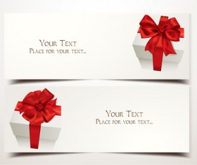 Holiday gift cards with ribbon bow vector 04