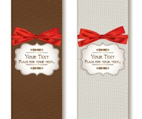 Holiday gift cards with ribbon bow vector 07