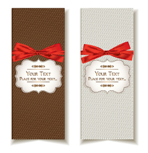 Holiday gift cards with ribbon bow vector 07