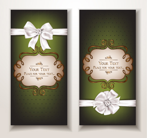 Holiday gift cards with ribbon bow vector 08