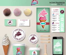 Ice cream with cards and phone vector