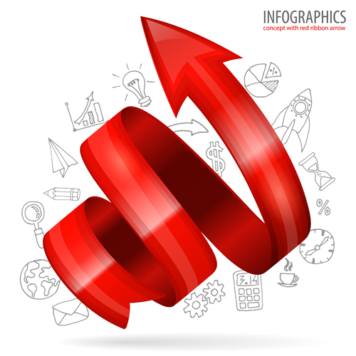 Infographic concept with red ribbon arrow vector