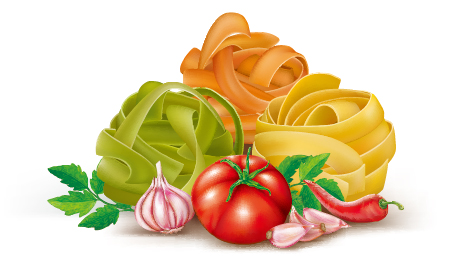 Italian pasta with vegetables design vector 04