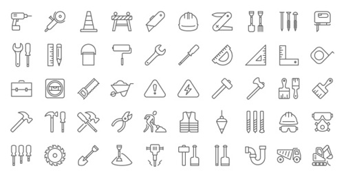 Maintenance building outlines icons vector
