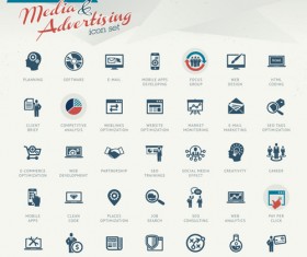 Media with advertising icons set