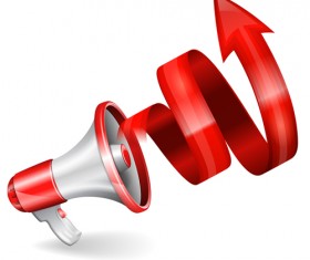 Megaphone with red ribbon arrow vector