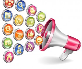 Megaphone with social icons vector 02
