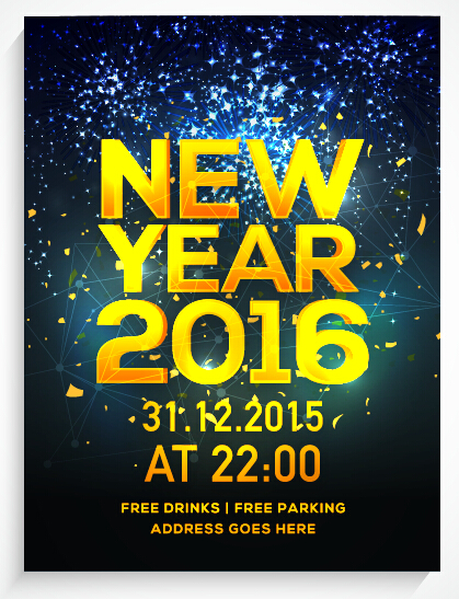 New year 2016 party flyer vector material 02