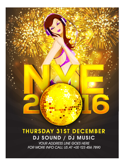 New year 2016 party flyer vector material 04