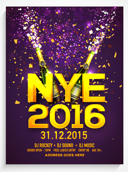 New year 2016 party flyer vector material 05
