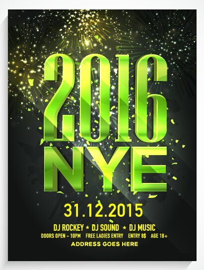 New year 2016 party flyer vector material 06