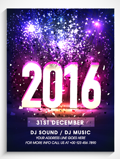 New year 2016 party flyer vector material 09