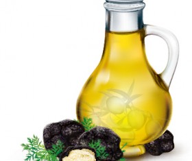 Olive oil with black truffle vector material
