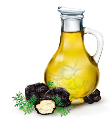 Olive oil with black truffle vector material