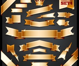 Origami golden banners design vector