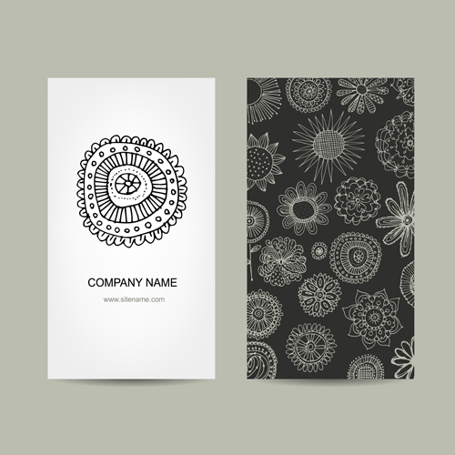 Ornament floral business cards vector set 01