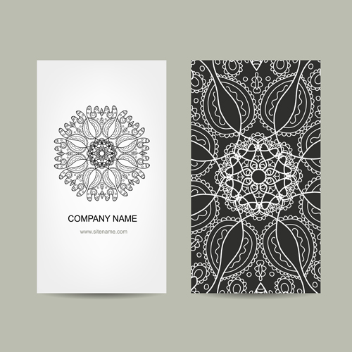 Ornament floral business cards vector set 03